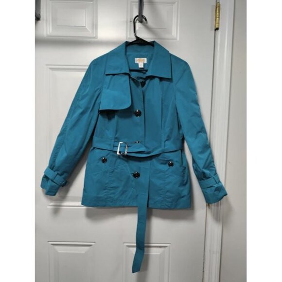 Talbots Spring Belted Trench Coat Teal Blue Women's Petite Size Medium - Picture 5 of 16